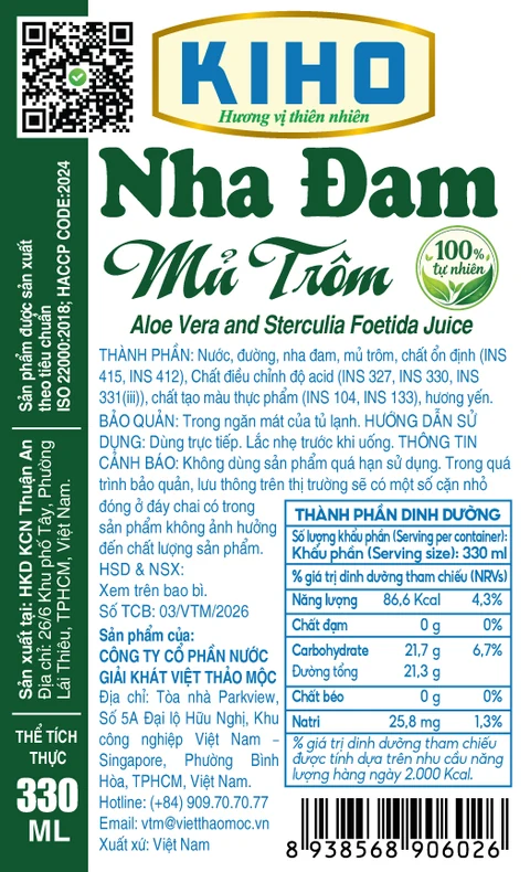 Nhãn chính thức Nước Nha Đam Mủ Trôm — hồ sơ tự công bố số 03/VTM/2026